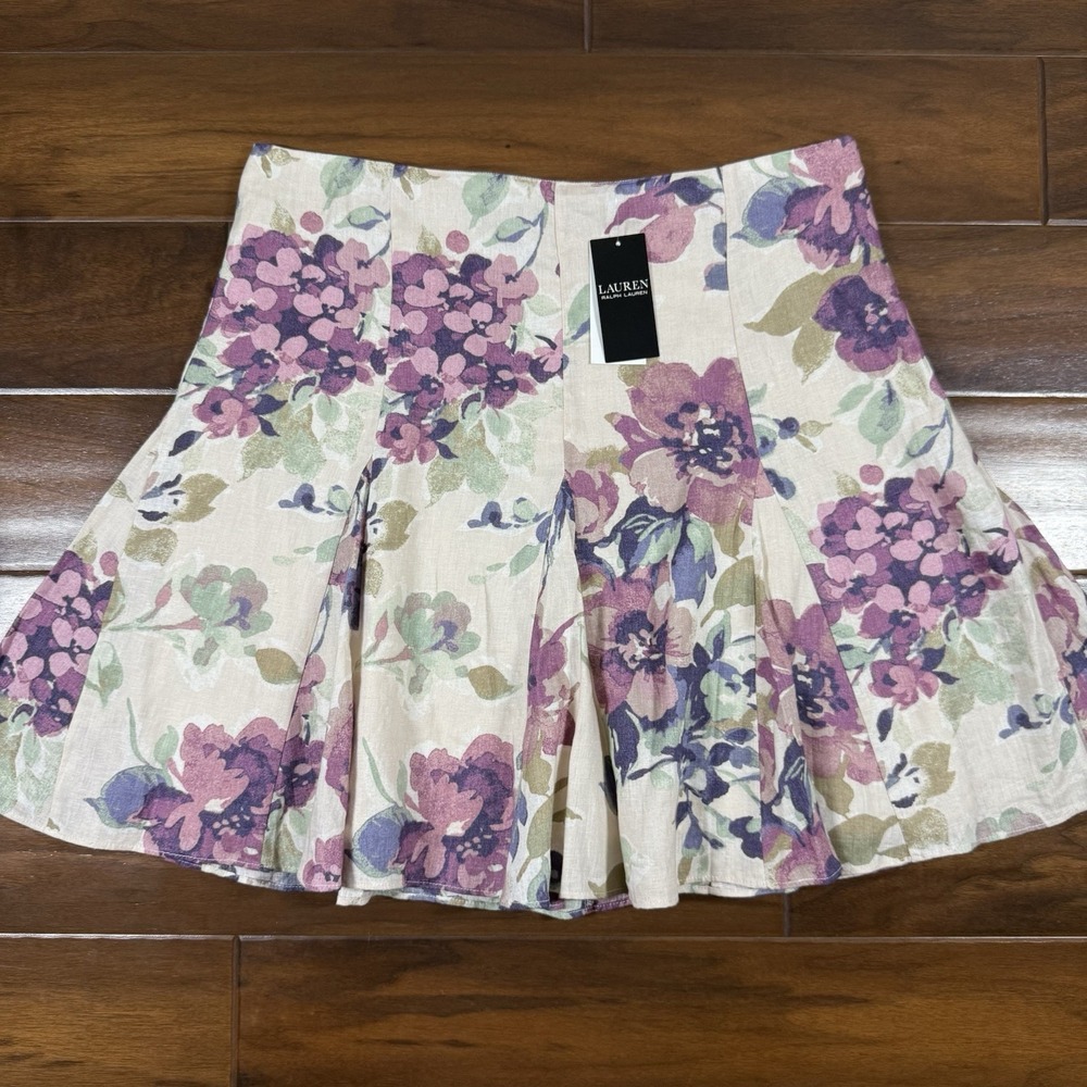 Lauren Ralph Lauren Women's Size 12 Floral Linen A Line Mini Skirt $165
